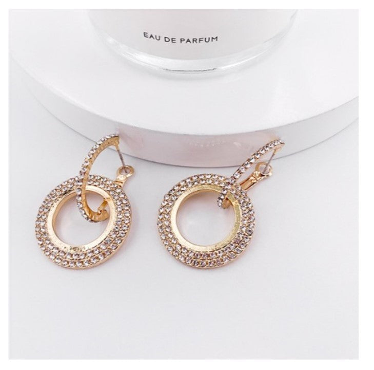 Crystal Gold-Plated Loop Drop Earrings for Women-Hoop Earrings SP004