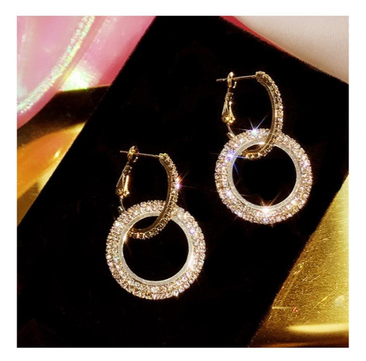 Crystal Gold-Plated Loop Drop Earrings for Women-Hoop Earrings SP004