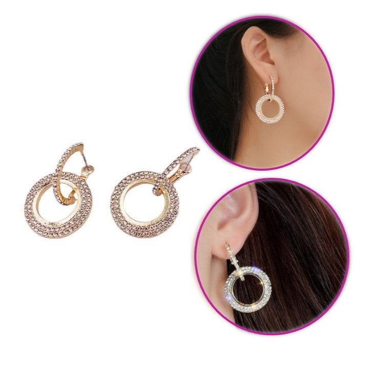 Crystal Gold-Plated Loop Drop Earrings for Women-Hoop Earrings SP004