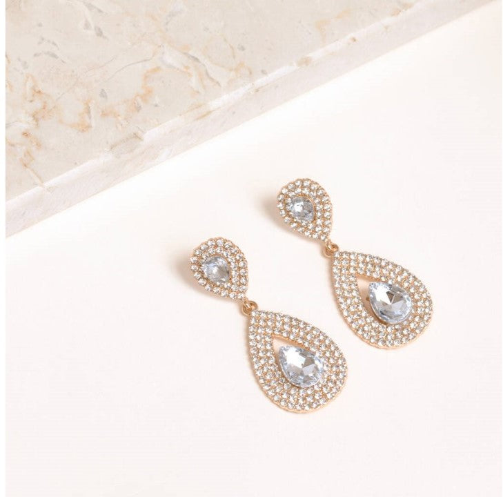 Crystal Double Teardrop Earrings In Gold Colour- Women jewelry SP004